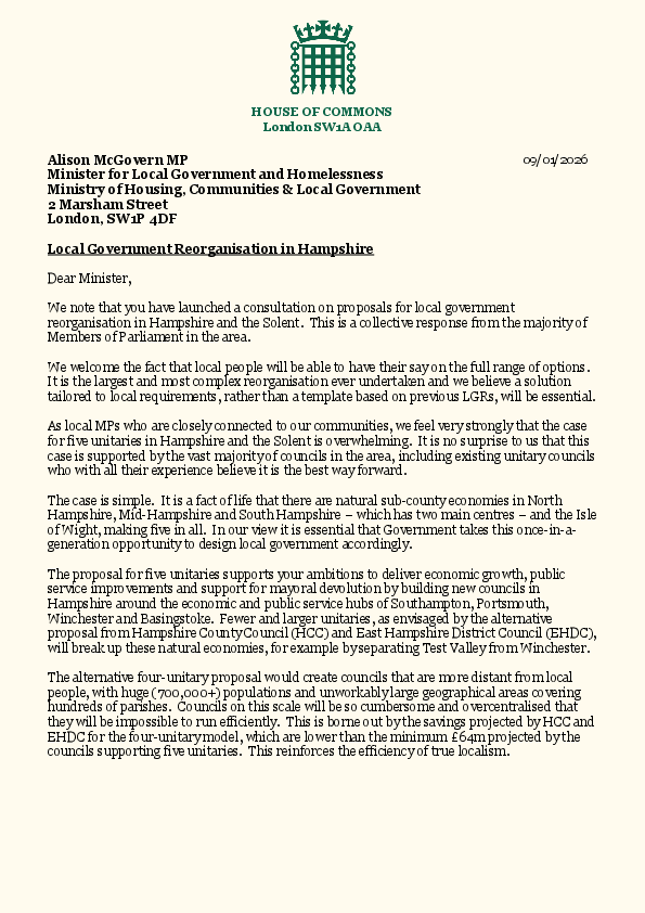 The joint letter endorsed by MPs